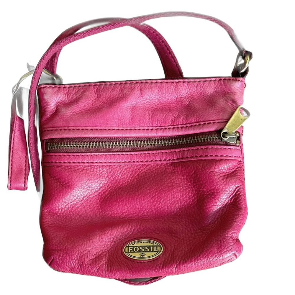 Whimsical Boho Statement ColorPop Pink Leather Fossil Explorer Mini CrossbodyBag